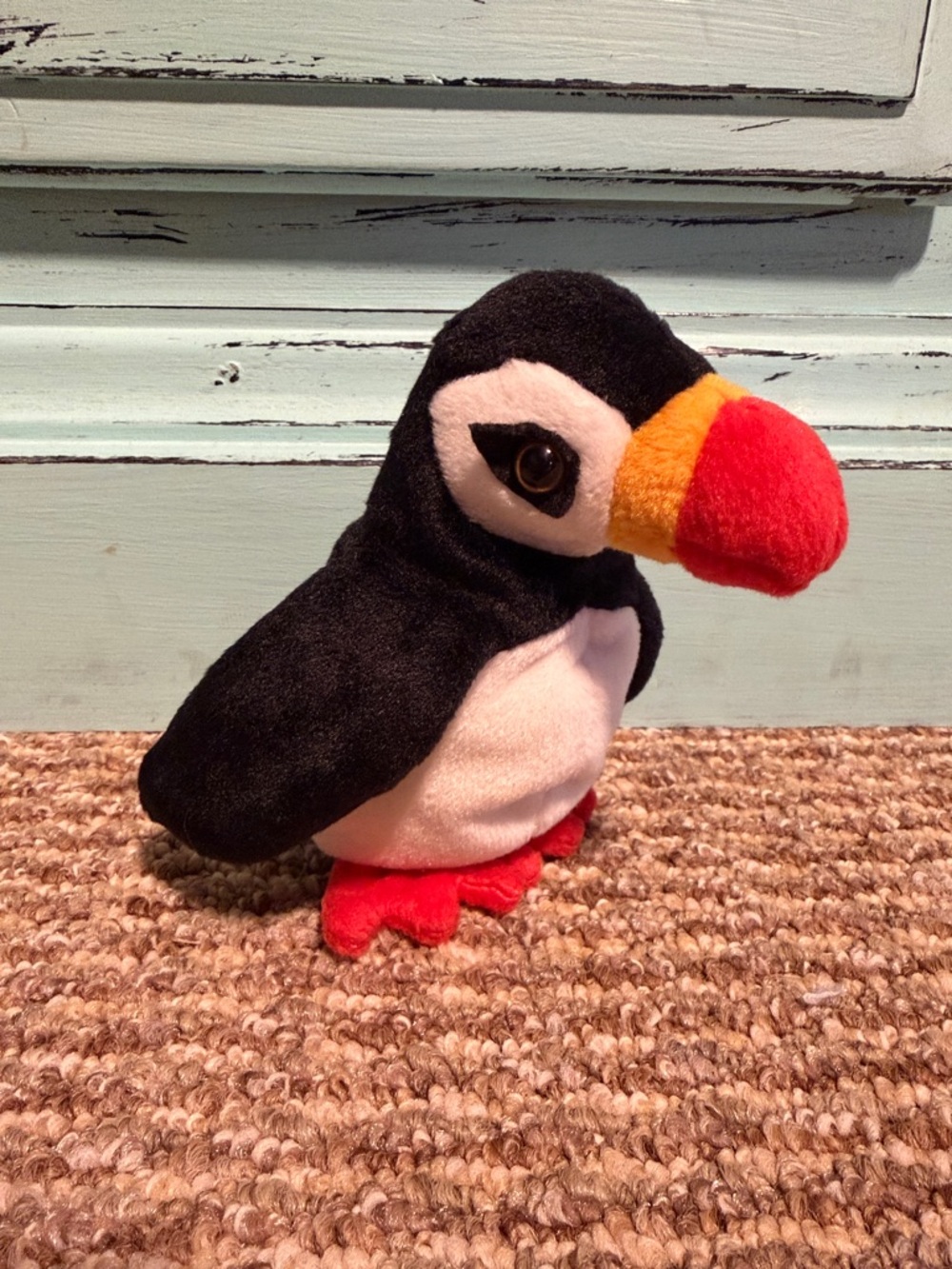 RARE Ty Puffin Plush - Black, White, Orange & Red Beak Errors on tag